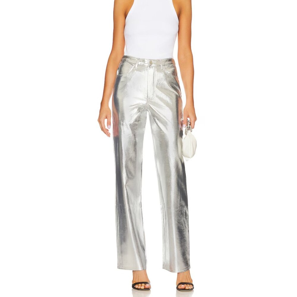 WeWoreWhat Silver Mirror Straight Leg Faux Leather Pants Futuristic Cybercore